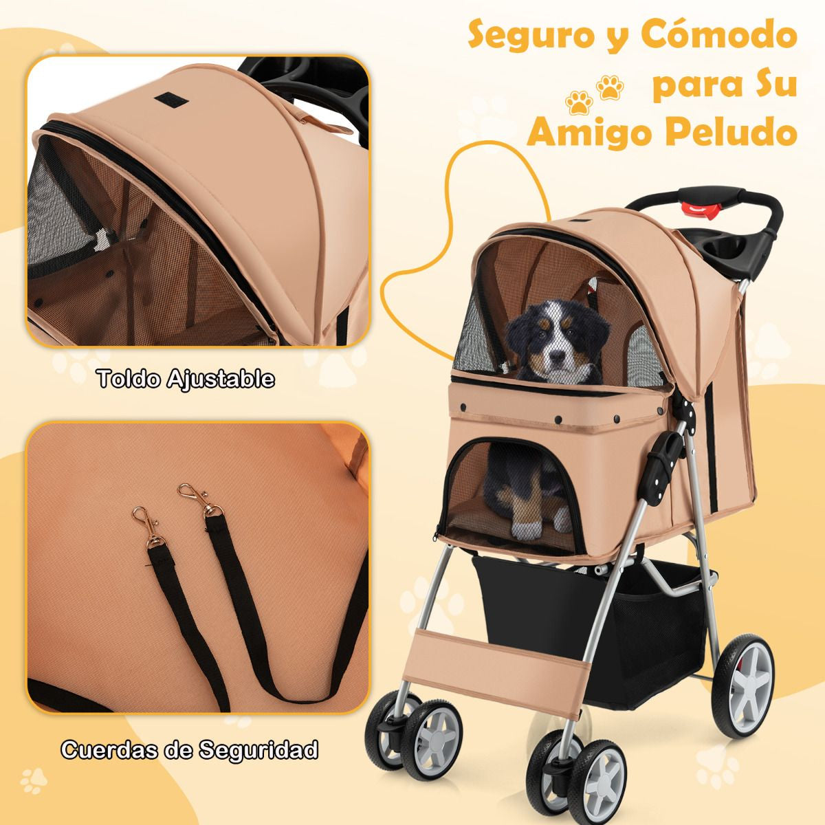 Cochecito Para Mascotas Plegable De 4 Ruedas Transportín De Viaje Portátil Para Gatos/Perros Con Cesta Ventana 87 X 46 X 102 Cm