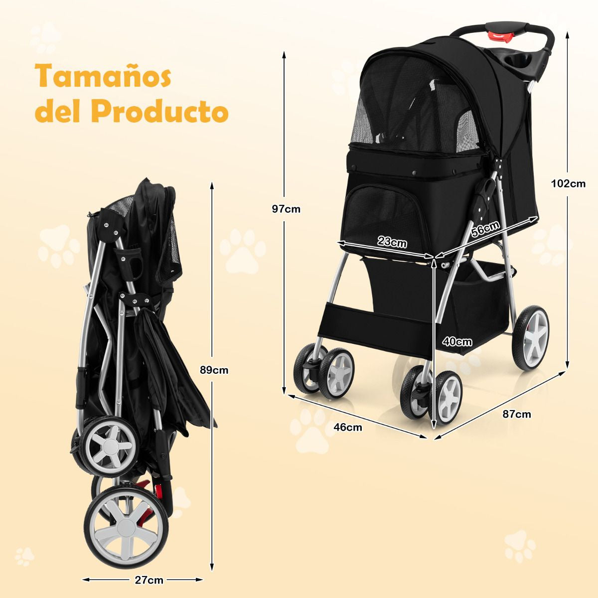 Cochecito Para Mascotas Plegable De 4 Ruedas Transportín De Viaje Portátil Para Gatos/Perros Con Cesta Ventana 87 X 46 X 102 Cm