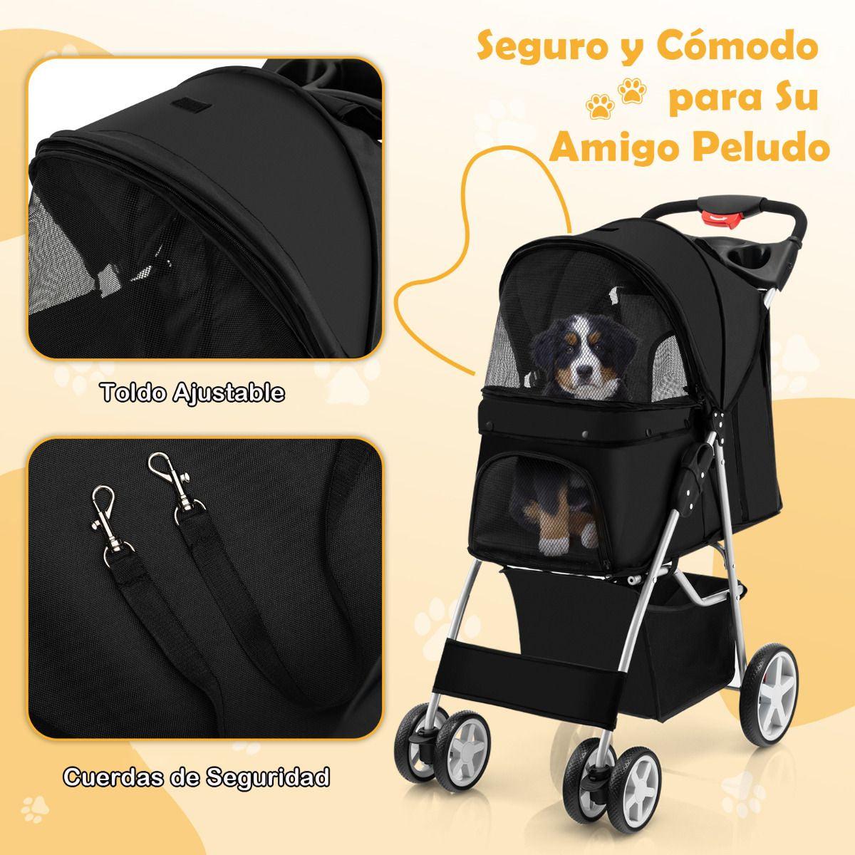 Cochecito Para Mascotas Plegable De 4 Ruedas Transportín De Viaje Portátil Para Gatos/Perros Con Cesta Ventana 87 X 46 X 102 Cm