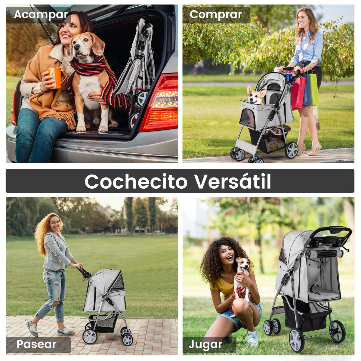 Cochecito Para Mascotas Plegable De 4 Ruedas Transportín De Viaje Portátil Para Gatos/Perros Con Cesta Ventana 87 X 46 X 102 Cm