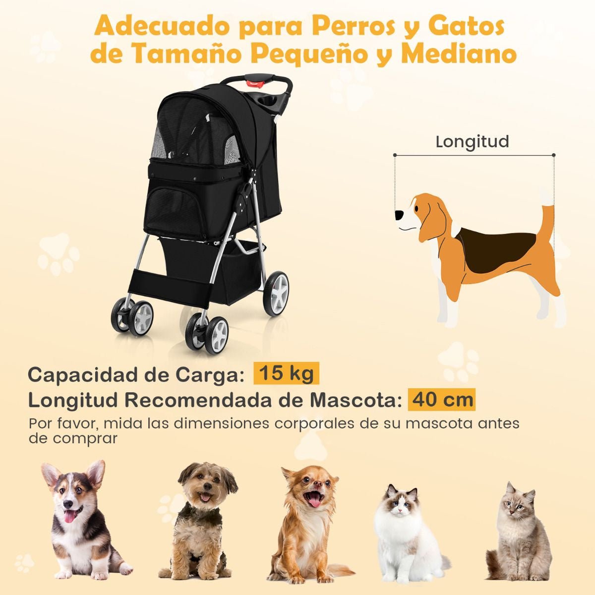 Cochecito Para Mascotas Plegable De 4 Ruedas Transportín De Viaje Portátil Para Gatos/Perros Con Cesta Ventana 87 X 46 X 102 Cm