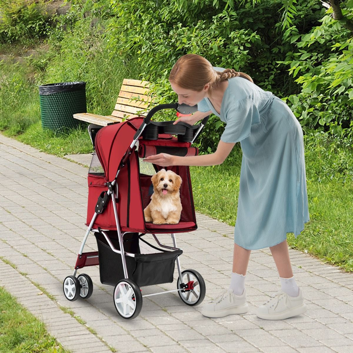 Cochecito Para Mascotas Plegable De 4 Ruedas Transportín De Viaje Portátil Para Gatos/Perros Con Cesta Ventana 87 X 46 X 102 Cm