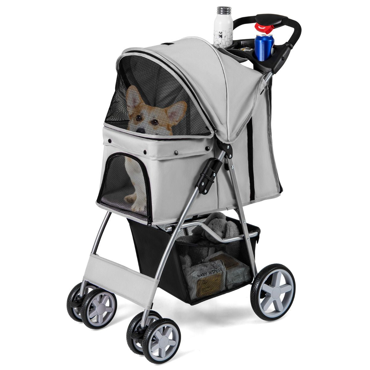 Cochecito Para Mascotas Plegable De 4 Ruedas Transportín De Viaje Portátil Para Gatos/Perros Con Cesta Ventana 87 X 46 X 102 Cm