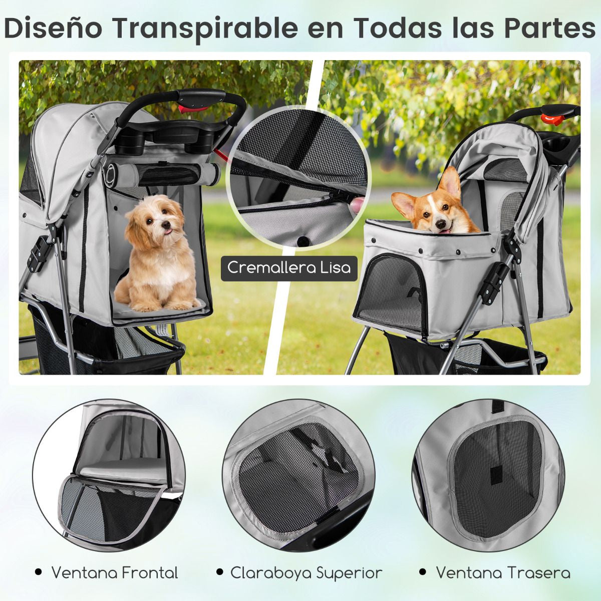 Cochecito Para Mascotas Plegable De 4 Ruedas Transportín De Viaje Portátil Para Gatos/Perros Con Cesta Ventana 87 X 46 X 102 Cm