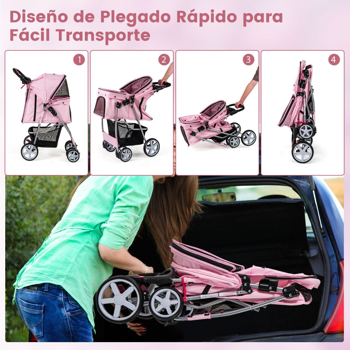 Cochecito Para Mascotas Plegable De 4 Ruedas Transportín De Viaje Portátil Para Gatos/Perros Con Cesta Ventana 87 X 46 X 102 Cm