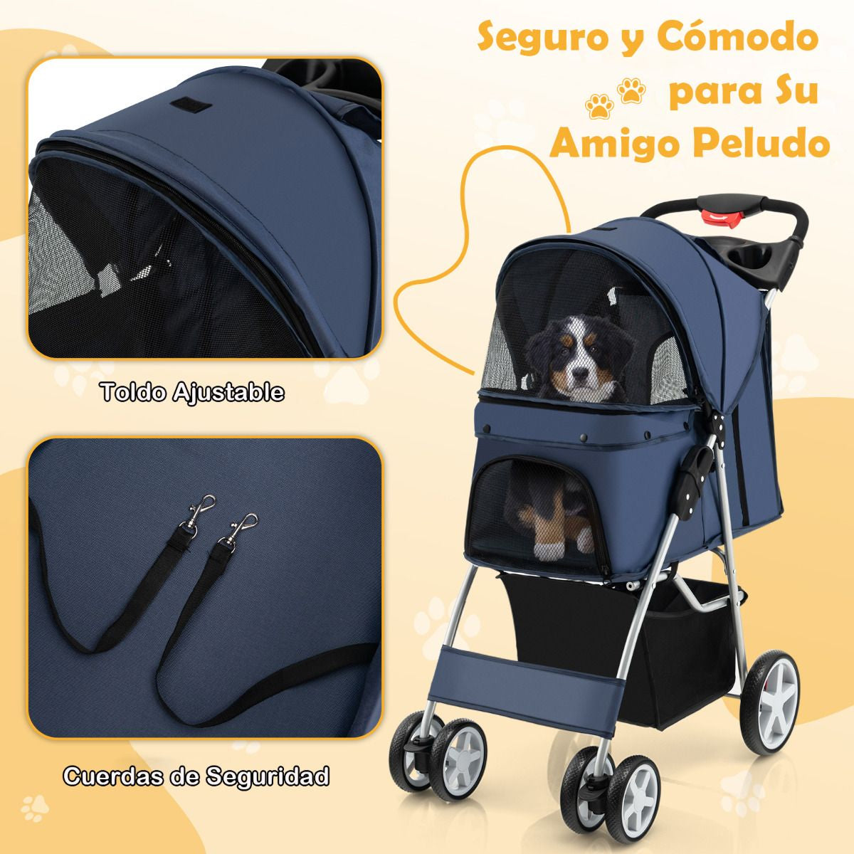 Cochecito Para Mascotas Plegable De 4 Ruedas Transportín De Viaje Portátil Para Gatos/Perros Con Cesta Ventana 87 X 46 X 102 Cm