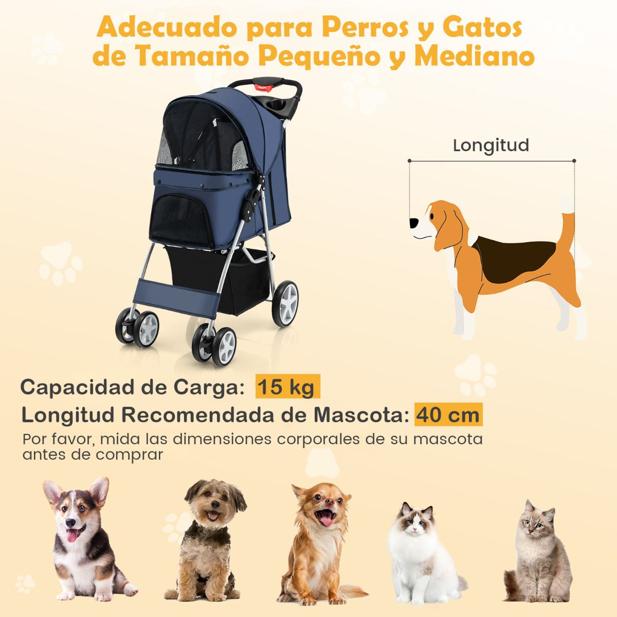 Cochecito Para Mascotas Plegable De 4 Ruedas Transportín De Viaje Portátil Para Gatos/Perros Con Cesta Ventana 87 X 46 X 102 Cm