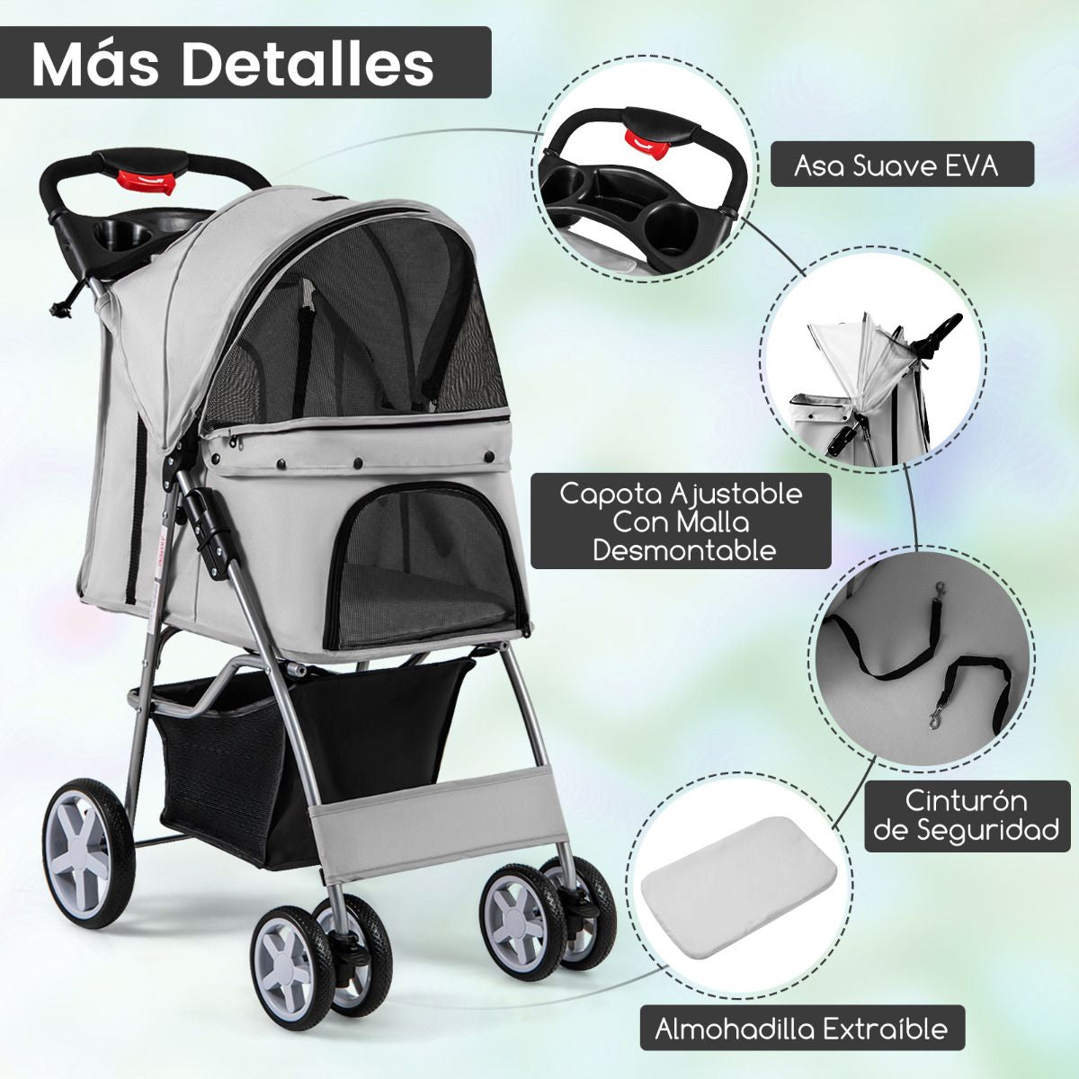 Cochecito Para Mascotas Plegable De 4 Ruedas Transportín De Viaje Portátil Para Gatos/Perros Con Cesta Ventana 87 X 46 X 102 Cm