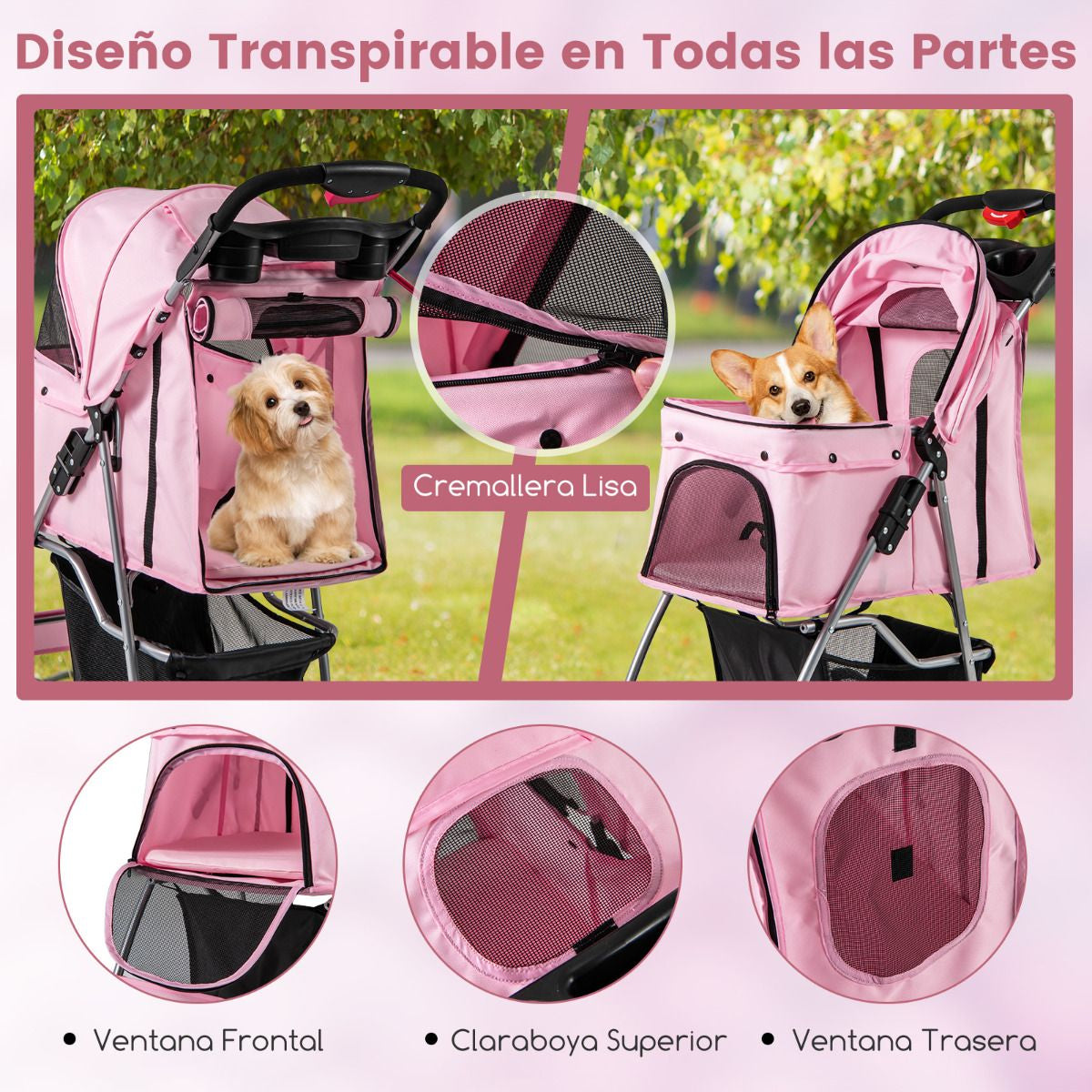 Cochecito Para Mascotas Plegable De 4 Ruedas Transportín De Viaje Portátil Para Gatos/Perros Con Cesta Ventana 87 X 46 X 102 Cm